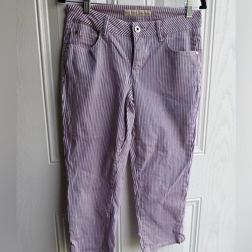C Est 1946 Y2K Striped Capri Jeans Purple White Denim Pedal Pusher Size 4